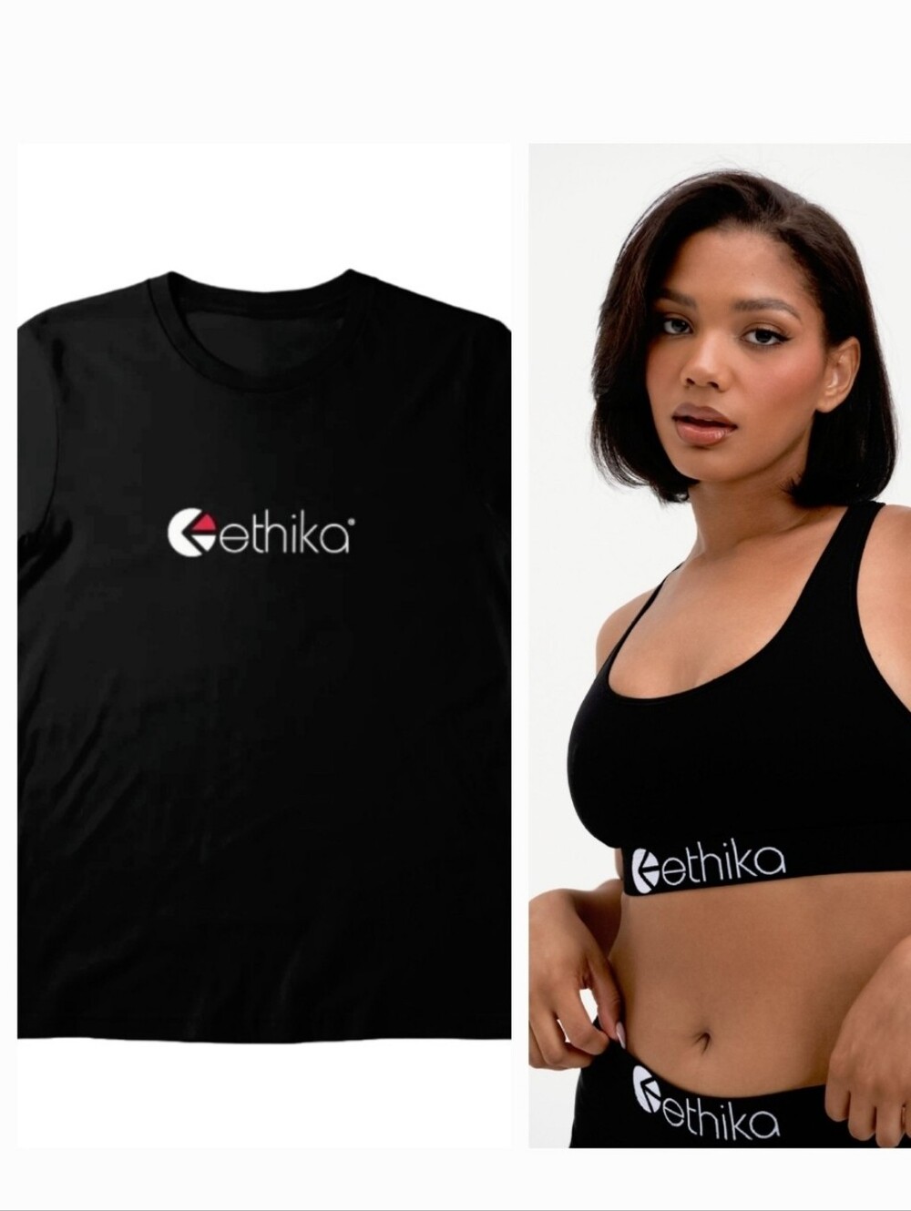 Ethika Black Logo Tee & Modal Sports Bra Set | Medium | NWT